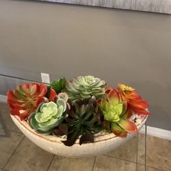 Faux Succulents  on a Mediterranean Pot