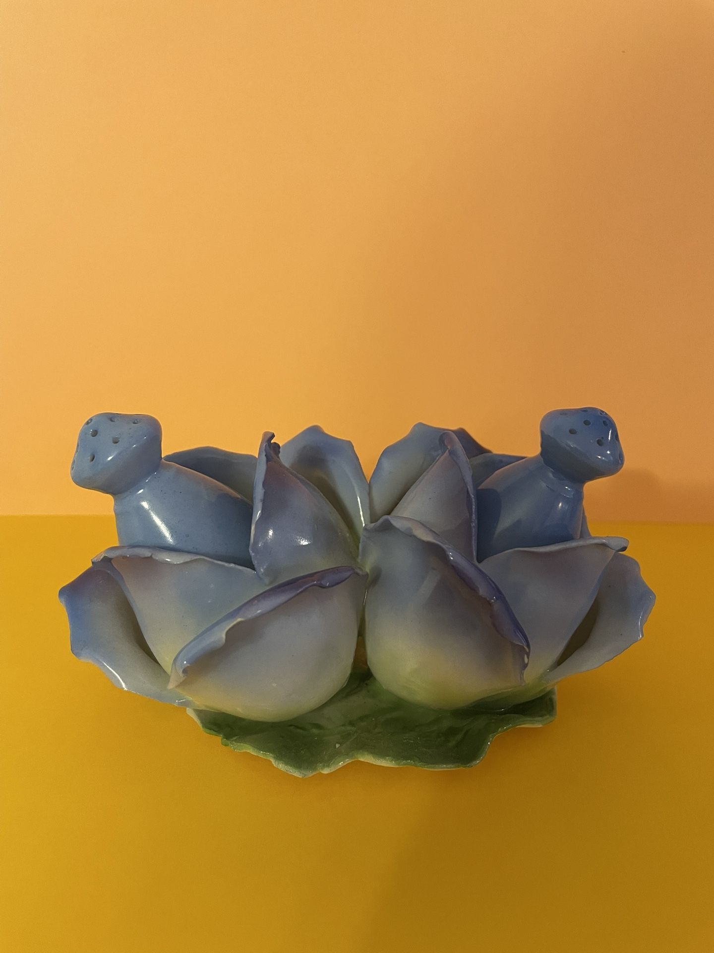 Antique Blue rose- shaped salt and pepper shakers