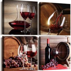 Canvas Art For Kitchen Dining Room Wine Glass Wall Pictures Still Life Wine Fruit Goblet Prints Artwork Bar Paintings Restaurant Decorations Home Deco