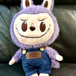 16” Purple Labubu Plush in Denim Overalls