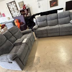 Modern Reclining Living Room Set In Dark Gray 