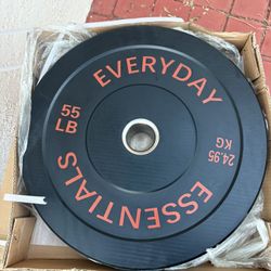 55 LB X 2 & 35 lb Black Olympic Bumper Plates – Steel-Hub Rubber Plate Pairs BRAND NEW