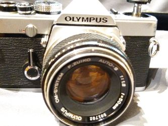 Vintage Olympus Camera Bundle: OM-1 35mm SLR Camera; Filters: UV, Red & Yellow, w/ Leather Case