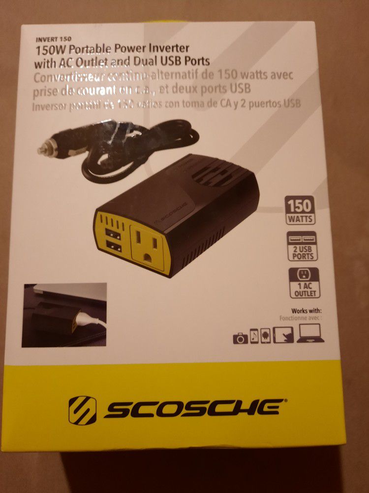 SCOSCHE PI150M-1 INVERT150 150W Mobile Power Inverter with 1 AC Outlet New In Unopened Packaging.