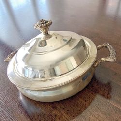 Vintage WM Rogers Silver Plated Casserole Serving Dish w/ Lid #963 Tarnish Wear