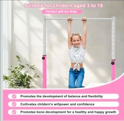 Jivifao Adjustable Gymnastics Bar w/ Padded Mat, Pink/White (Brand New)