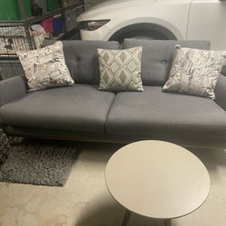 Modern Grey Couch For Sale, Pillows and  Table Included 