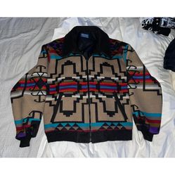 Vintage 80s 90s Pendleton High Grade Western Wear Wool Aztec Bomber Jacket Sz XL