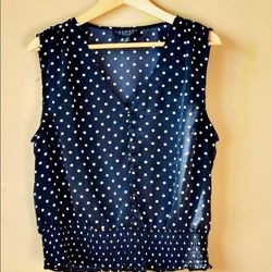 Laundry Shelli Segal LA Sleeveless Black Polka Dot Top Blouse T Tee Shirt Women's Size L Large