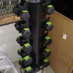 dumbbell set with standing rack And like new bench , everything For 450