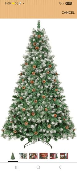 Artificial Snow-Flocked Christmas Tree with Pine Cones