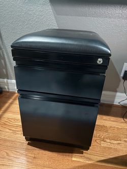 Black Mobile File Cabinet with Seat Cushion