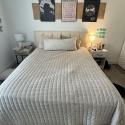 comforter and headboard/bedfeam