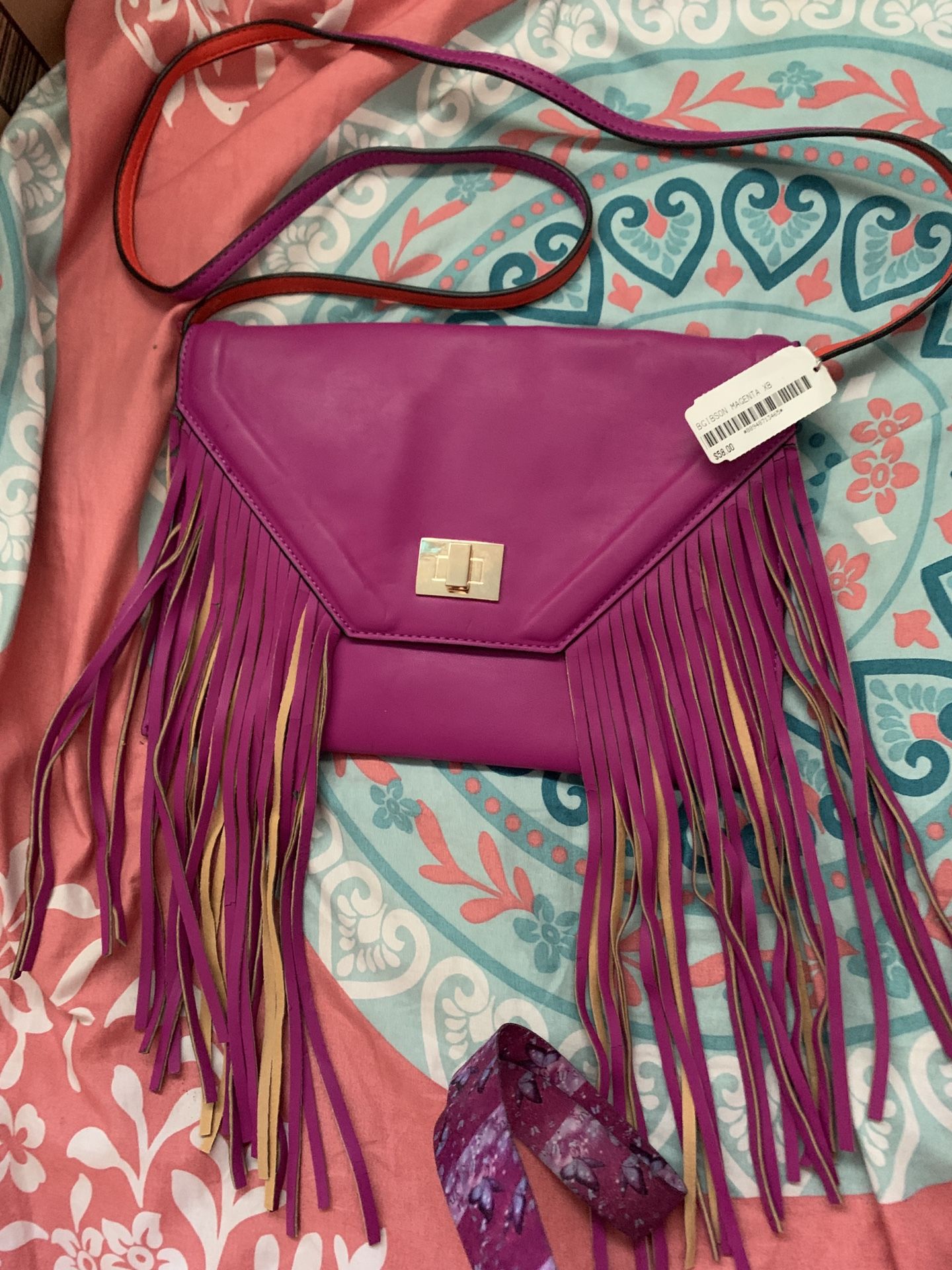 Steve Madden Magenta Fringed Crossbody Purse NEW