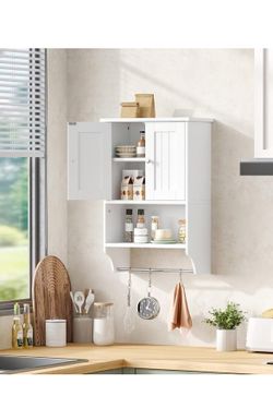 Bathroom Wall Cabinet with Towel Bar and Adjustable Shelf,