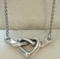 Vintage Retired James Avery Sterling Silver Love Knot Heart Necklace With Extensions for fit