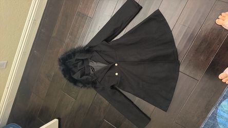 Black Wool Coat with Fur Collar size girl M