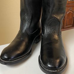 mens black cowboy leather boots size 7.5
