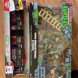 Tmnt 1988 Remastered 6 Pack And Bus Toy Lot Of 2