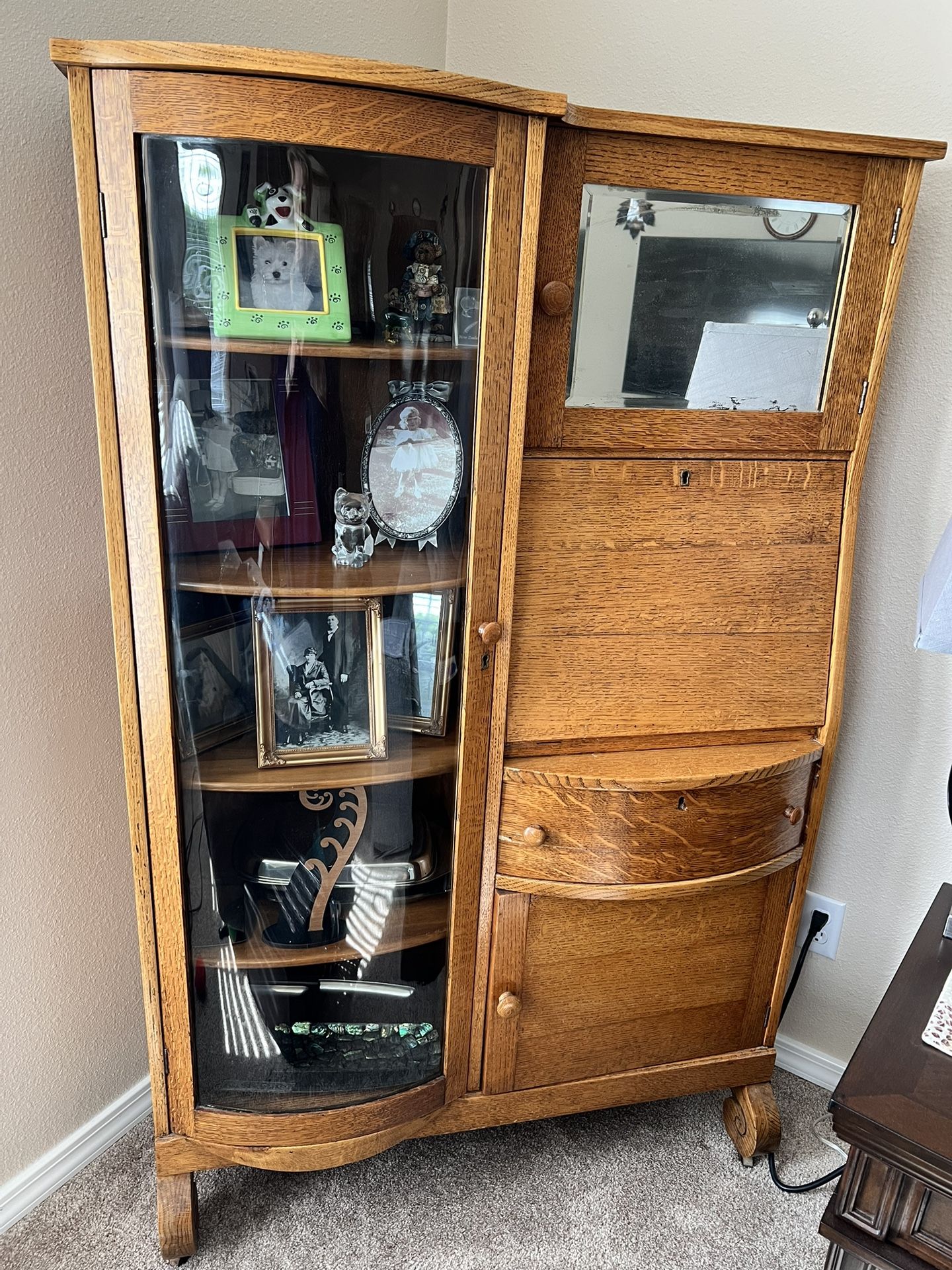 Antique Oak Secretary Side By Side Cabinet