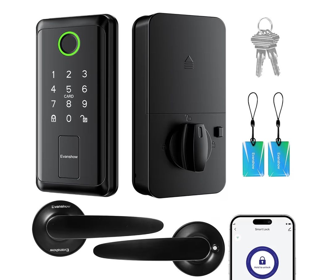 Keypad Door Lock with Handle,Keyless Entry Door Lock, Electronic Digital Keypad Deadbolt with App, Keyless Entry Fingerprint Lock Auto Lock & One Touc