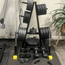 Standard 1” Plates + Dumbbell + Weight Rack