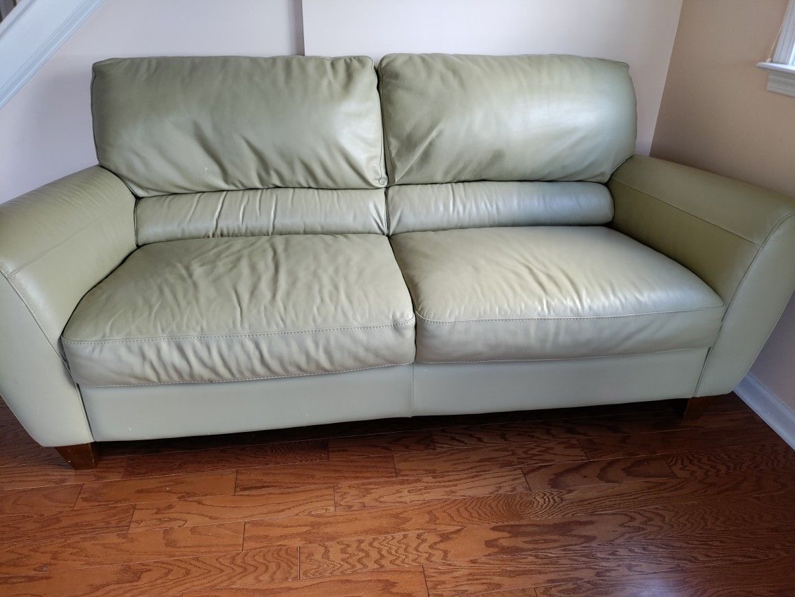 Natuzzi Leather Sofa From Macy's (Light Green)