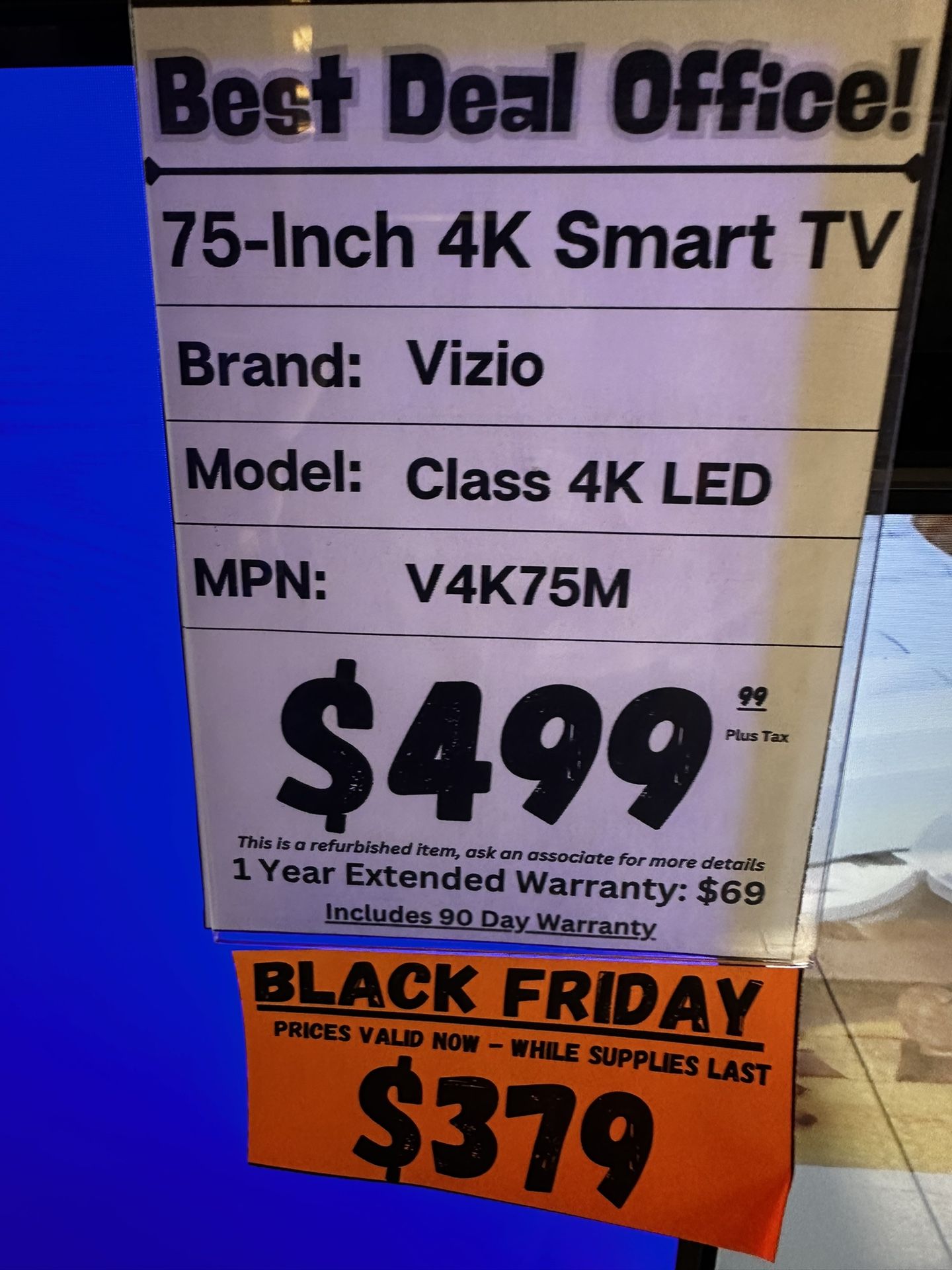 [BLACK FRIDAY] 75” Vizio 4K Smart TV