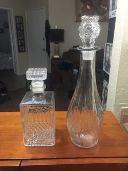 2 glass decanters
