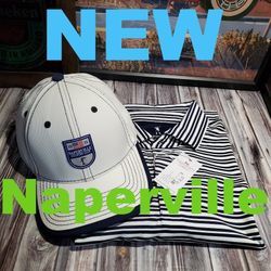 New Naperville Country Club Golf Blue White Shirt & Hat  Waterpump Logo 1921 U.S. Flag Open 