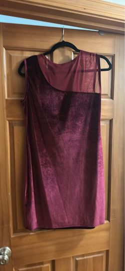 Burgundy Velvet Mini Dress with Mesh Yoke