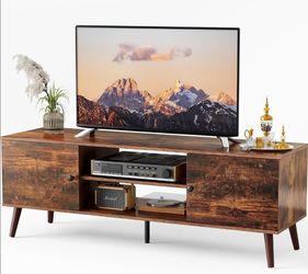 🔥TV Stand Entertainment Center for 55 60 inch TVs, 2 Cabinet Media Console Table, Rustic Brown