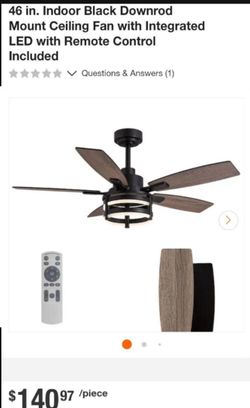 46 in. Indoor Black Downrod Mount Ceiling Fan with Integrated LED with Remote Control Included