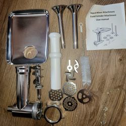 Kitchenaid Metal Food Grinder Attachment Set with 15 Accessories, (+BONUS EXTRA BLADE) Silver