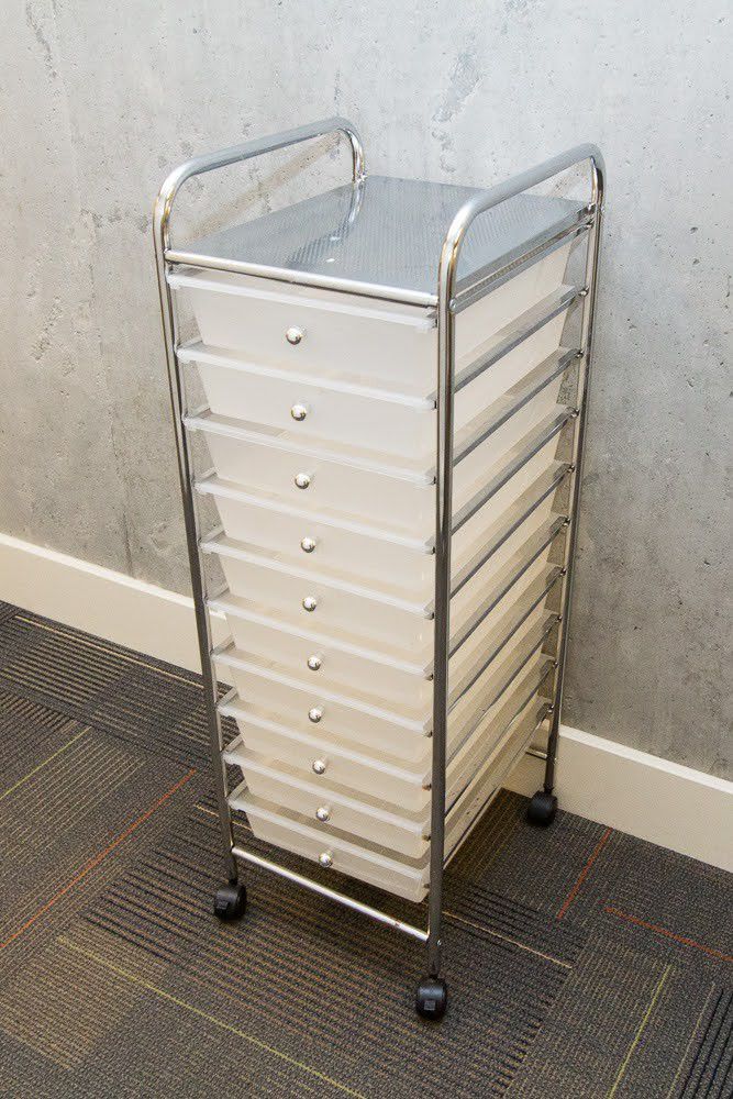 Wheeled 10 drawer storage drawer rack