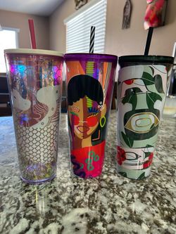 Three Starbucks cups.      $45