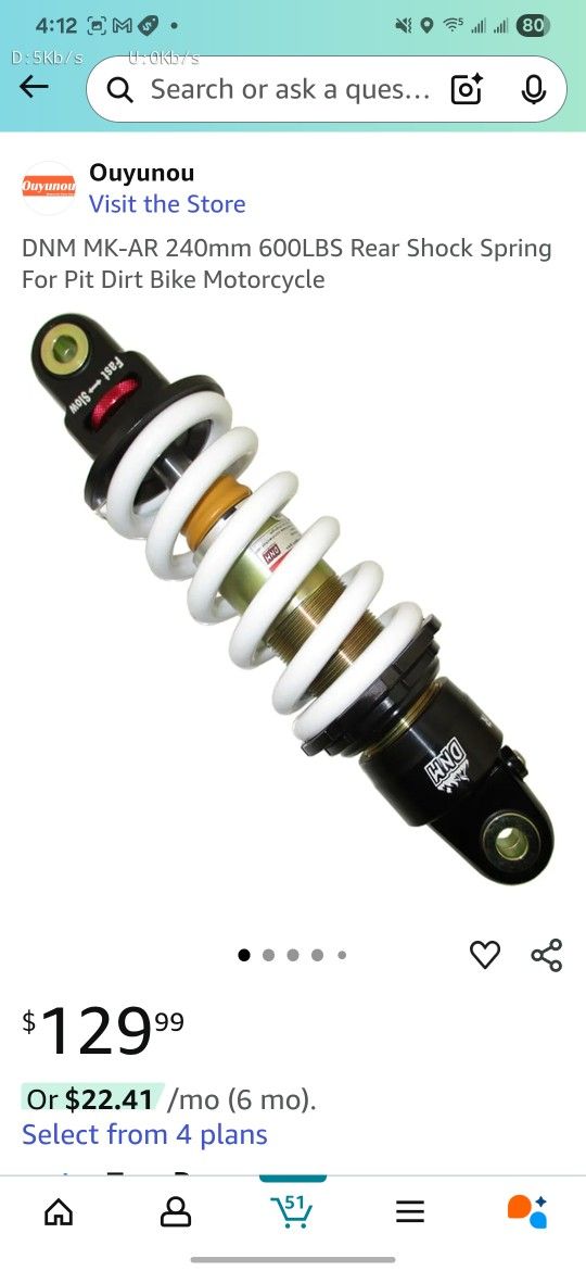 DNM MK-AR 240mm 600LBS Rear Shock Spring For Pit Dirt Bike Motorcycle