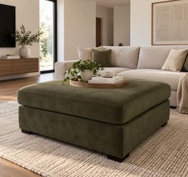 Oversized Olive Green Velvet Ottoman – Modern Square Footrest
