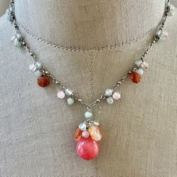 QG Sterling Silver Gemstone Cluster Necklace