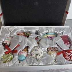 NEW Vintage Winter Lane Set of 10 Sweets Glass Holiday Ornaments