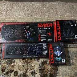 Gaming keyboard, mouse, headset