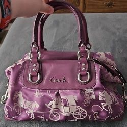 Purple Coach Bag With Signature Stagecoach Desigm