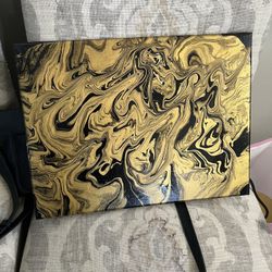 Pour Painting  Self Made 15in X 12in  Black And Gold 