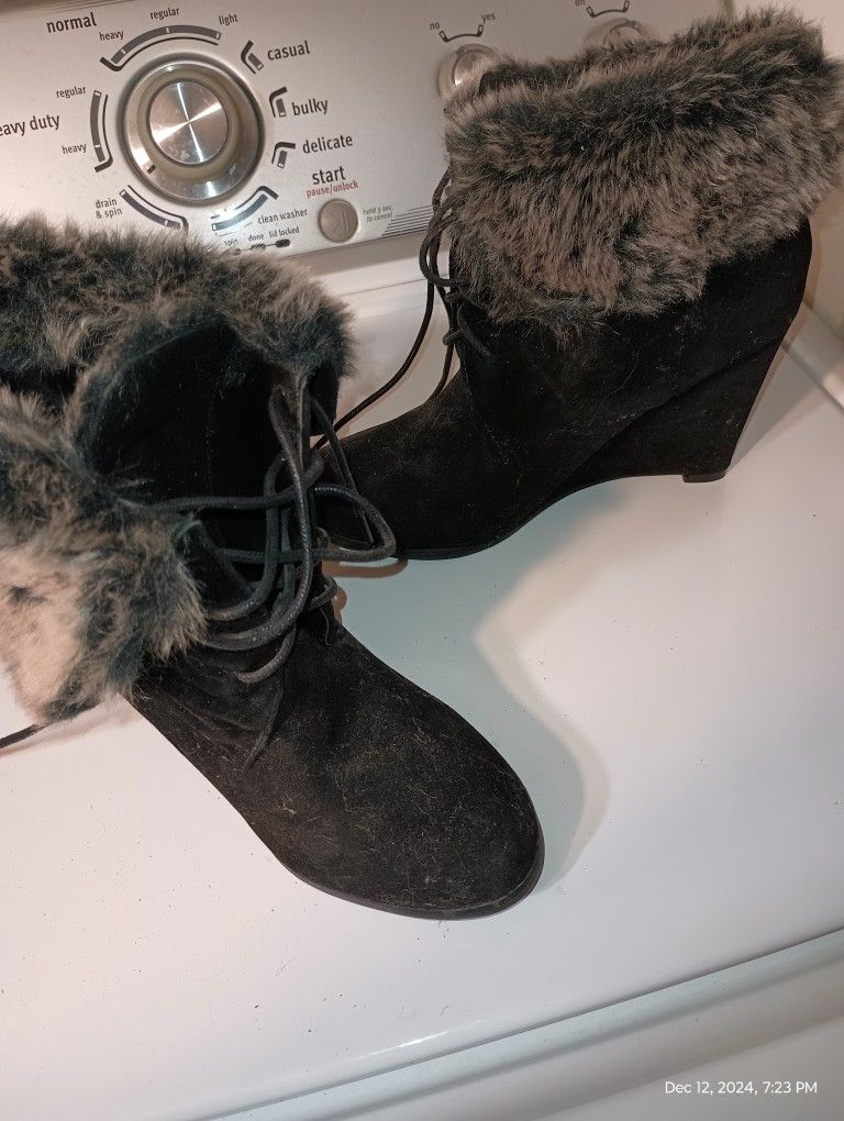 Women's Suede &Fur Wedge Boots