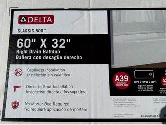 Delta Classic 500 60 in. x 32 in. Alcove Deep Soaking Bathtub with Right Drain in High Gloss White