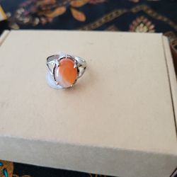 Cherry Blossom Flower Agate Silver Plated Ring Sz 8