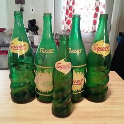 Lot of 4 Vintage Green Glass Squirt Bottles 