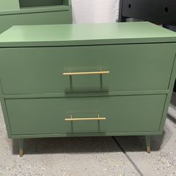 Refinished MCM Bookshelf headboard & Large Nightstand Set