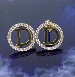 $350 Yellow Gold Letter D w Zirconia Stud Earrings