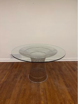 Platner Style Mid Century Modern Dining Table 47.25” – Round Glass Top
